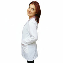 Carica l'immagine nel visualizzatore di Gallery, camice da lavoro,casacca donna bianco profilo rosso ML corto cod: 7234