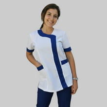 Carica l'immagine nel visualizzatore di Gallery, Camice da lavoro,casacca donna Modello beauty Bianco inserto blu Cod: 290721