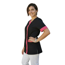 Carica l'immagine nel visualizzatore di Gallery, Camice,casacca da lavoro donna mod beauty, Nero inserto fuchsia Cod: 290720