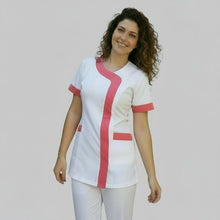 Carica l'immagine nel visualizzatore di Gallery, camice,casacca da lavoro donna,mod. beauty bianco inserto fuchsia Cod:290725