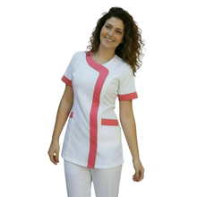 Carica l'immagine nel visualizzatore di Gallery, camice,casacca da lavoro donna,mod. beauty bianco inserto fuchsia Cod:290725