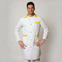 Carica l'immagine nel visualizzatore di Gallery, Camice da lavoro uomo, bianco con profilo colorato "giallo", cod:7969