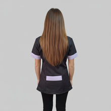 Carica l'immagine nel visualizzatore di Gallery, Camice da Lavoro Donna ,Casacca,nero profilo glicine cod: 2401