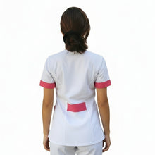 Carica l'immagine nel visualizzatore di Gallery, camice,casacca da lavoro donna,mod. beauty bianco inserto fuchsia Cod:290725