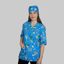 Carica l'immagine nel visualizzatore di Gallery, casacca ,divisa da lavoro,camice azzurro fumetto+bandana cod: 1611