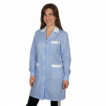 Carica l'immagine nel visualizzatore di Gallery, camice da lavoro donna,lungo quadretto azzurro ML cod: 200524