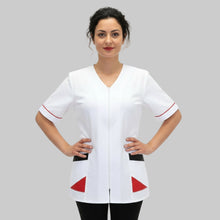 Carica l'immagine nel visualizzatore di Gallery, camice da lavoro,Casacca bianca zip Bicolore mezza manica Cod:1306