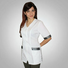 Carica l'immagine nel visualizzatore di Gallery, Camice da lavoro,casacca zip bianco MM con inserto nero Cod: 2707