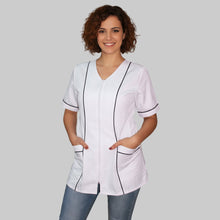 Carica l'immagine nel visualizzatore di Gallery, Camice da lavoro,casacca zip donna, bianco con profilo mod. "rosaria" COD: 7203
