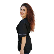 Carica l'immagine nel visualizzatore di Gallery, Camice da lavoro donna,con zip, nero inserto bianco modello "piera" Cod:2906