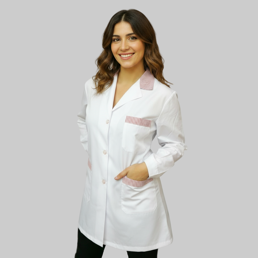 camice da lavoro,casacca donna bianco profilo rosso ML corto cod: 7234