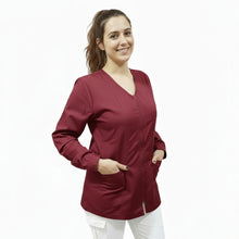 Carica l'immagine nel visualizzatore di Gallery, Camice da lavoro donna,casacca zip bordeaux ML cod: 0112
