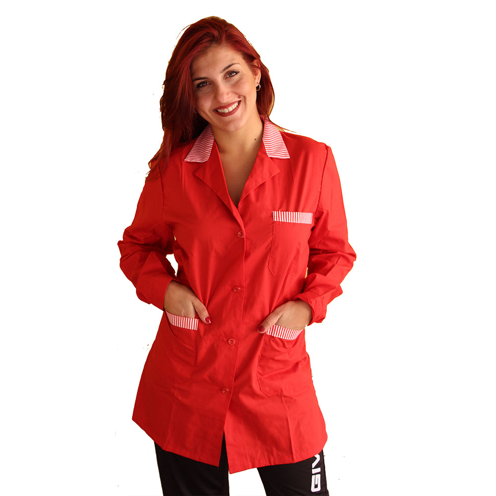 Camice da lavoro,casacca donna rosso con profilo ML cod:7562