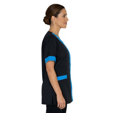 Carica l'immagine nel visualizzatore di Gallery, Camici da Lavoro Donna,Casacca "nero profilo azzurro" beauty cod: 1206
