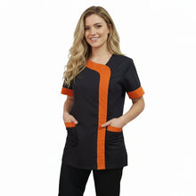 Carica l&#39;immagine nel visualizzatore di Gallery, Camici da Lavoro Donna,Casacca Beauty nero profilo arancione cod: 27019
