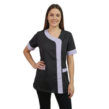 Carica l'immagine nel visualizzatore di Gallery, Camice da Lavoro Donna ,Casacca,nero profilo glicine cod: 2401
