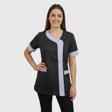 Carica l&#39;immagine nel visualizzatore di Gallery, Camice da Lavoro Donna ,Casacca,nero profilo glicine cod: 2401
