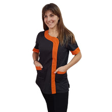 Carica l&#39;immagine nel visualizzatore di Gallery, Camici da Lavoro Donna,Casacca Beauty nero profilo arancione cod: 27019
