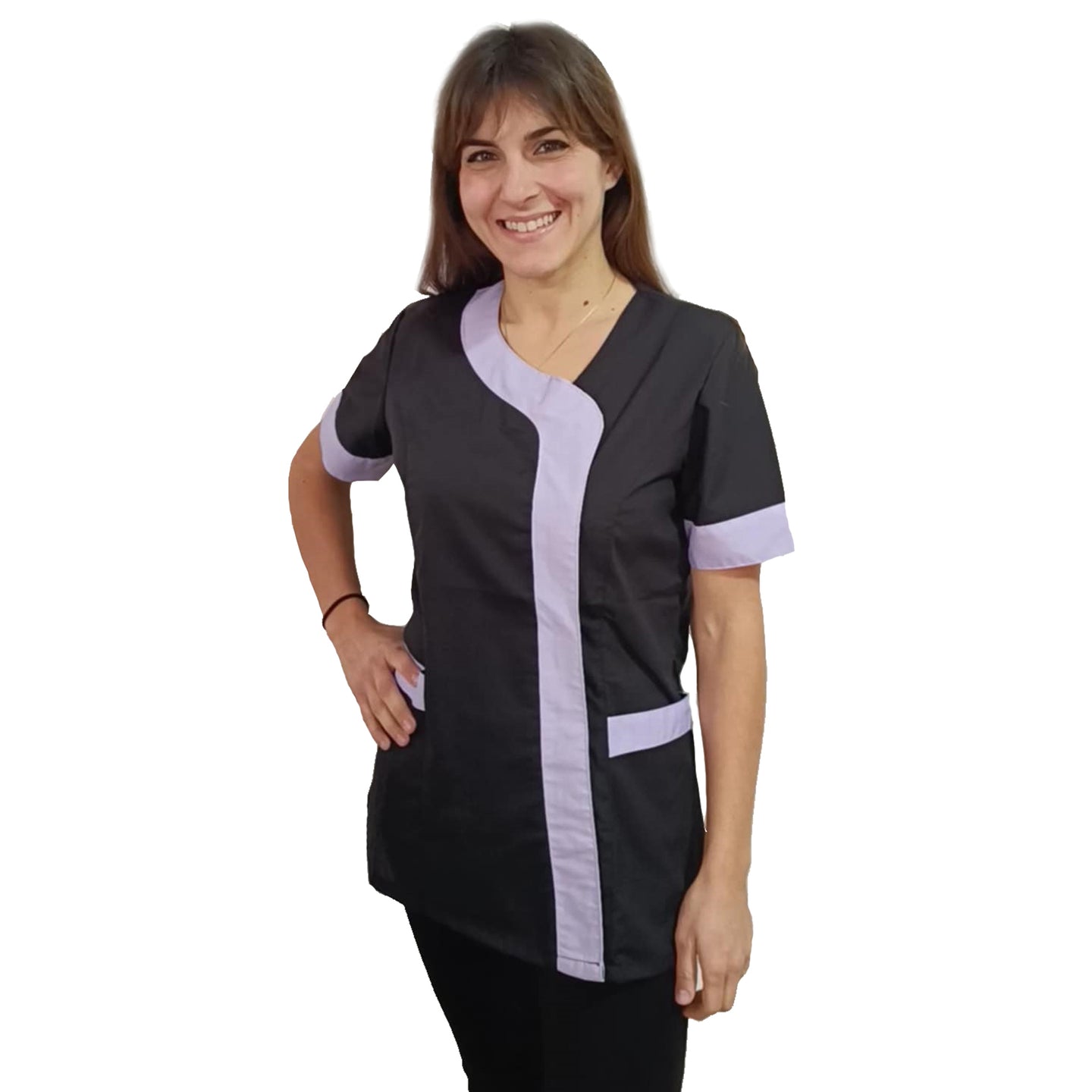 Camice da Lavoro Donna ,Casacca,nero profilo glicine cod: 2401