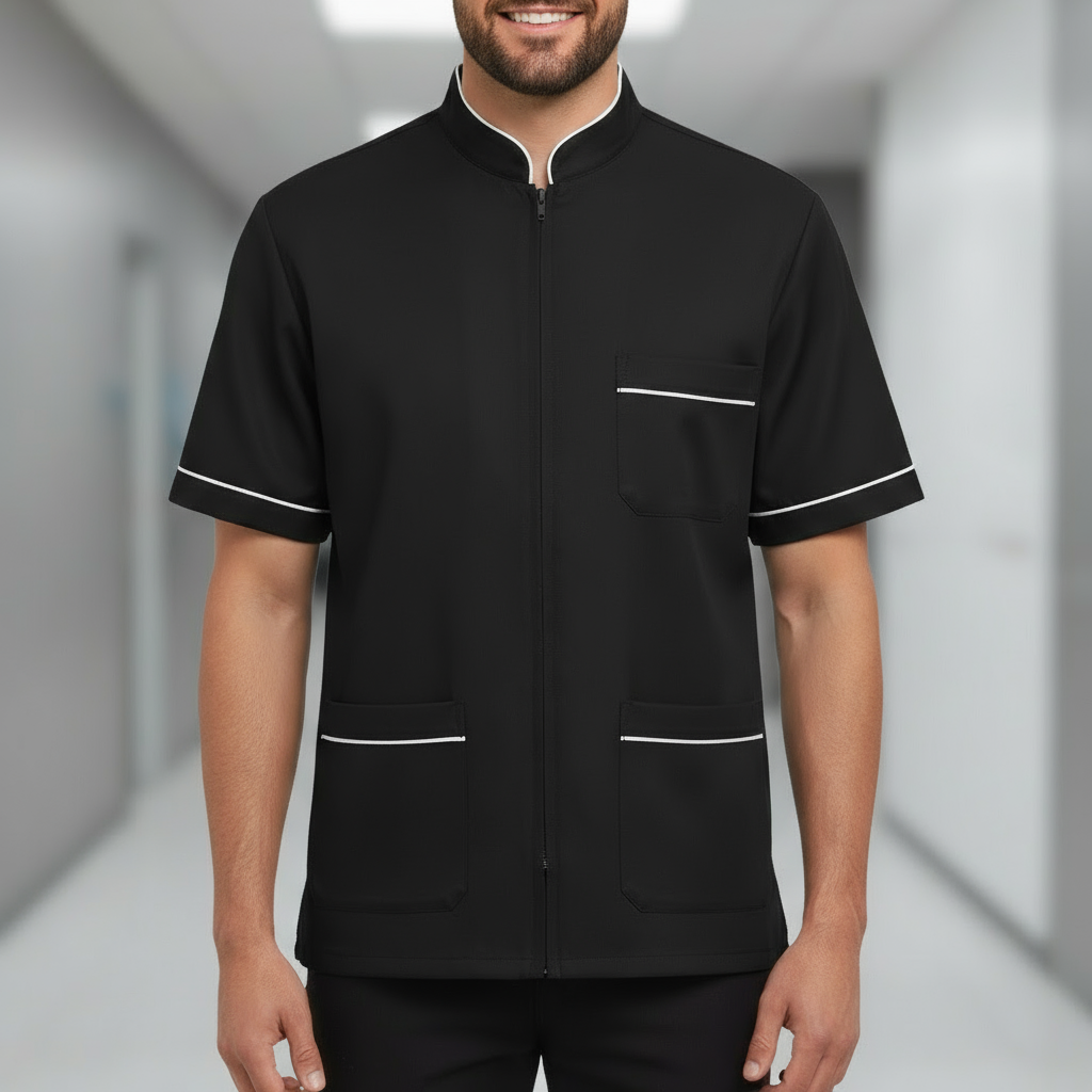 Camici da Lavoro Uomo,nero con Zip, da Laboratorio,medicale,per Cucina,Casacca da Lavoro COD: 25051