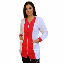 Carica l&#39;immagine nel visualizzatore di Gallery, Casacca,camice da lavoro con zip, manica lunga bicolore &quot;rosso&quot; Cod:2206
