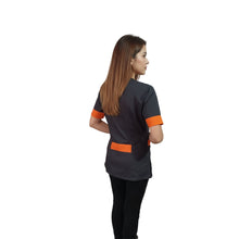 Carica l'immagine nel visualizzatore di Gallery, Camici da Lavoro Donna,Casacca Beauty nero profilo arancione cod: 27019
