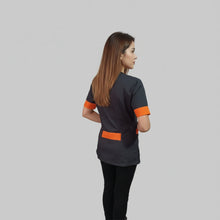 Carica l&#39;immagine nel visualizzatore di Gallery, Camici da Lavoro Donna,Casacca Beauty nero profilo arancione cod: 27019
