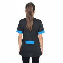 Carica l'immagine nel visualizzatore di Gallery, Camici da Lavoro Donna,Casacca "nero profilo azzurro" beauty cod: 1206
