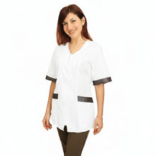 Carica l&#39;immagine nel visualizzatore di Gallery, Camice da lavoro,casacca zip bianco MM con inserto nero Cod: 2707
