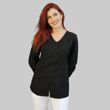 Carica l&#39;immagine nel visualizzatore di Gallery, camice da lavoro donna,Casacca con zip nero ML cod: 10224
