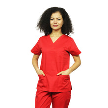 Carica l&#39;immagine nel visualizzatore di Gallery, Divisa da lavoro completa,Rosso,sanitaria,infermieristica,estetica,completa,unisex,scollo V cod:2806
