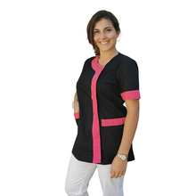 Carica l&#39;immagine nel visualizzatore di Gallery, Camice,casacca da lavoro donna mod beauty, Nero inserto fuchsia Cod: 290720
