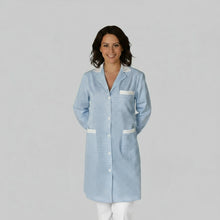 Carica l'immagine nel visualizzatore di Gallery, camice da lavoro donna,lungo quadretto azzurro ML cod: 200524
