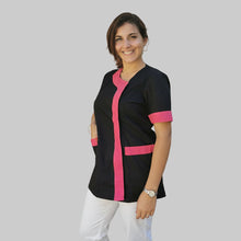 Carica l&#39;immagine nel visualizzatore di Gallery, Camice,casacca da lavoro donna mod beauty, Nero inserto fuchsia Cod: 290720
