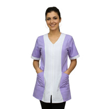 Carica l'immagine nel visualizzatore di Gallery, Casacca,camice da lavoro donna,zip, bicolore,mezza manica "glicine" cod: 2606

