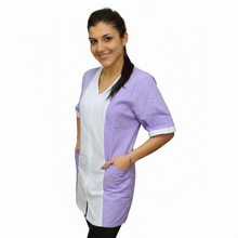 Carica l'immagine nel visualizzatore di Gallery, Casacca,camice da lavoro donna,zip, bicolore,mezza manica "glicine" cod: 2606
