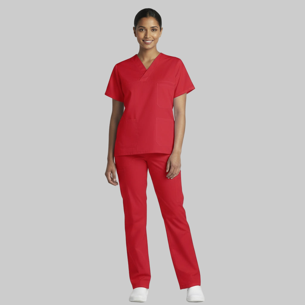 Divisa da lavoro completa,Rosso,sanitaria,infermieristica,estetica,completa,unisex,scollo V cod:28088
