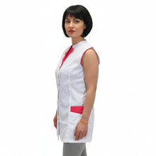 Carica l'immagine nel visualizzatore di Gallery, Casacca,camice da lavoro giromanica, bianco inserto "fuchsia" Cod:7036
