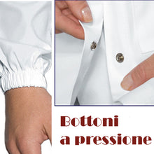 Carica l&#39;immagine nel visualizzatore di Gallery, Camice da Laboratorio Donna, Cotone Pesante Bianco, Polsini Elasticizzati, Bottoni Automatici cod: 0303
