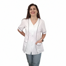 Charger l'image dans la galerie, Veste de travail zippée pour femme, blanche avec finitions « Rosaria », code : 7203
