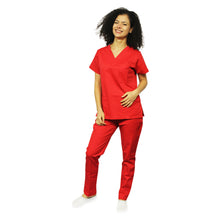 Carica l&#39;immagine nel visualizzatore di Gallery, Divisa da lavoro completa,Rosso,sanitaria,infermieristica,estetica,completa,unisex,scollo V cod:2806
