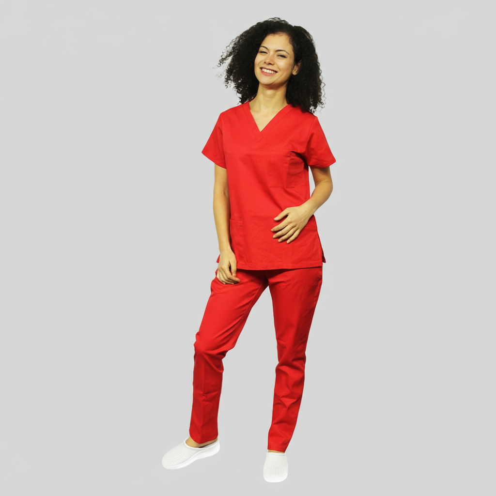 Divisa da lavoro completa,Rosso,sanitaria,infermieristica,estetica,completa,unisex,scollo V cod:28088