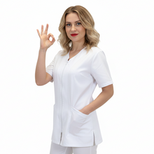 Carica l'immagine nel visualizzatore di Gallery, Camice da lavoro,casacca con zip bianco MM cod: 7043
