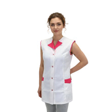 Carica l'immagine nel visualizzatore di Gallery, Casacca,camice da lavoro giromanica, bianco inserto "fuchsia" Cod:7036
