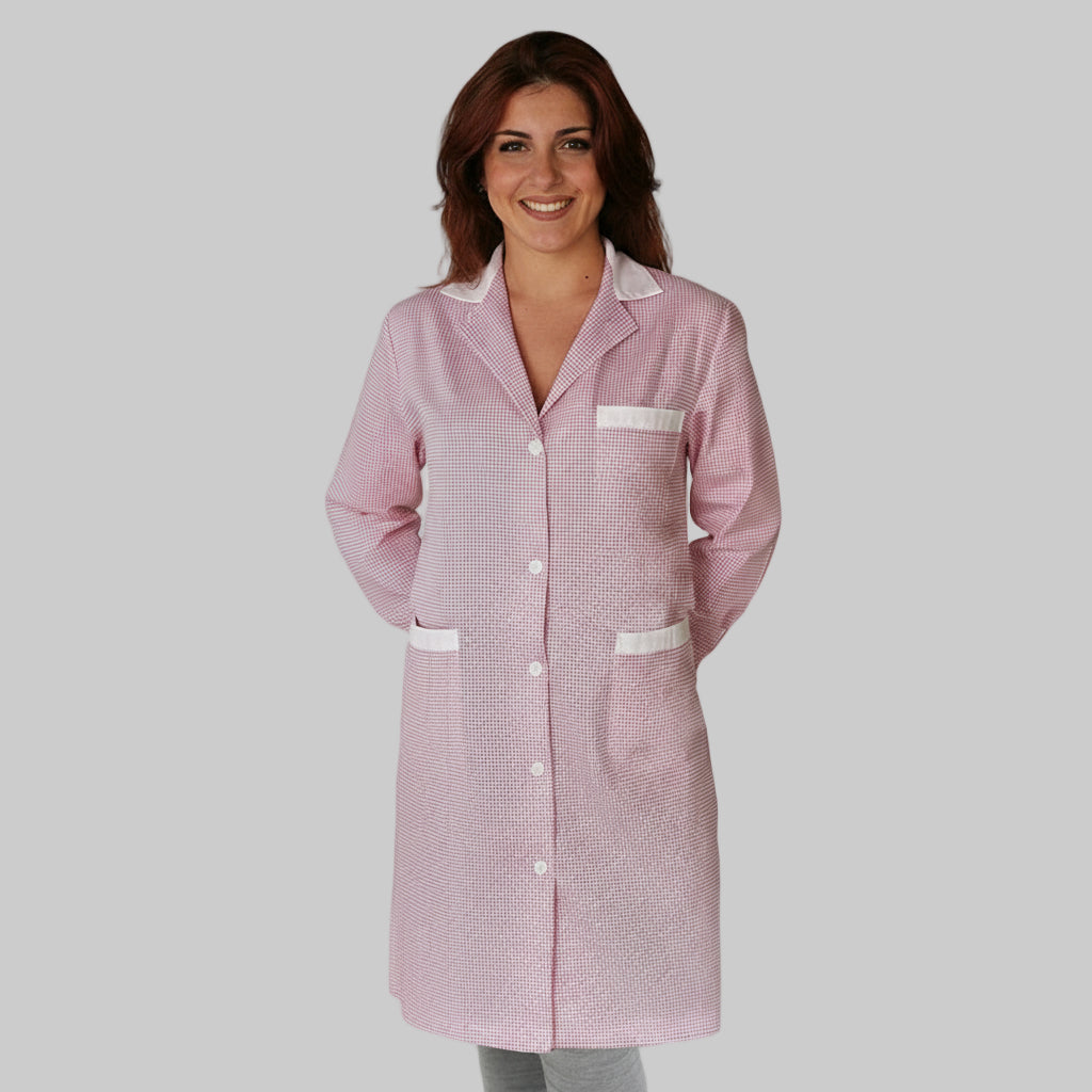camice da lavoro, lungo quadretto rosa ML cod:7456
