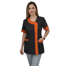Carica l'immagine nel visualizzatore di Gallery, Camici da Lavoro Donna,Casacca Beauty nero profilo arancione cod: 27019
