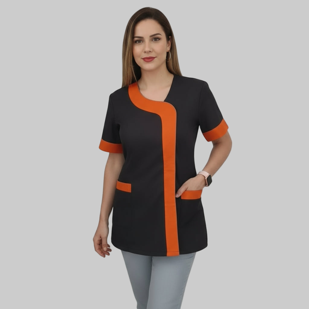 Camici da Lavoro Donna,Casacca Beauty nero profilo arancione cod: 27019