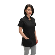 Charger l'image dans la galerie, Veste de travail pour femme, tunique, uniforme noir ajusté à manches courtes, modèle « London » COD : 6909

