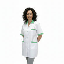 Load image into Gallery viewer, camice da lavoro,casacca donna bianco profilo verde MM corto cod: 7241
