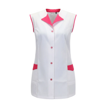 Carica l'immagine nel visualizzatore di Gallery, Casacca,camice da lavoro giromanica, bianco inserto "fuchsia" Cod:7036
